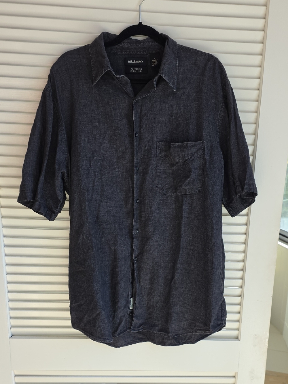 Murano Authentic Irish Linen Men’s Short-Sleeve Shirt Black/Charcoal Gray